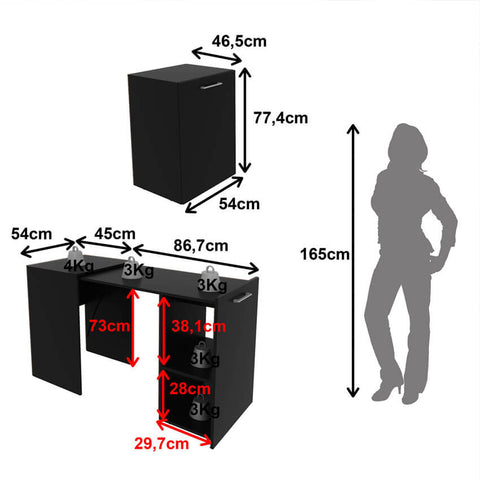 Escrivaninha Mesa Dobrável Retrátil Escritório 54x131,7x77,4 ME4170 Preto Tecnomobili Bancada