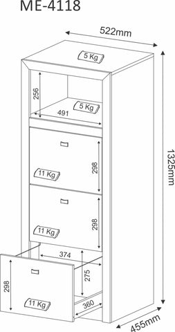 Gaveteiro para Pasta Suspensa com 3 Gavetas ME4118 Nogal Tecnomobili