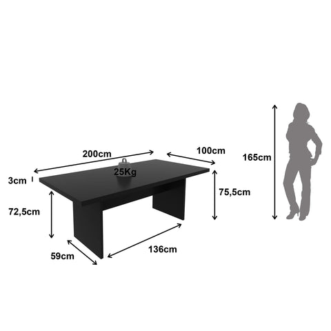 Mesa de Reunião para Escritório 100x200cm ME4119 Preta Tecnomobili