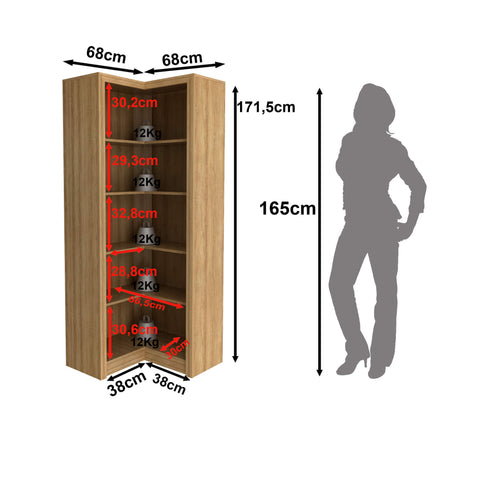 Armário de Canto Aberto com 6 Prateleira ME4132 Amêndoa Tecnomobili