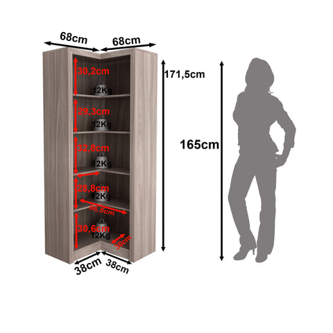 Armário Estante de Canto Aberto com 6 Prateleiras Escritório Sala de Estar ME4132 Carvalho Tecnomobili