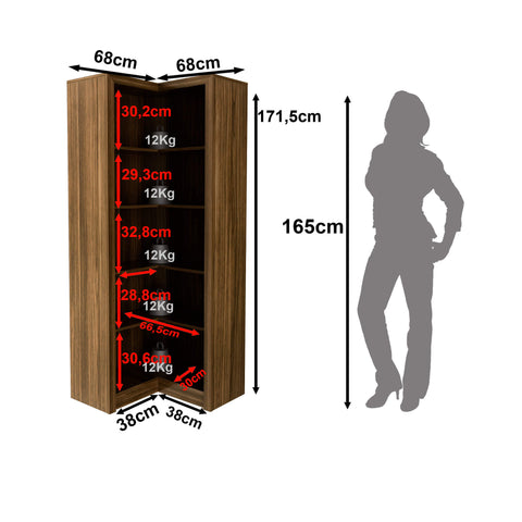 Armário Estante de Canto Aberto com 6 Prateleira Escritório Home Office ME4132 Nogal Tecnomobili