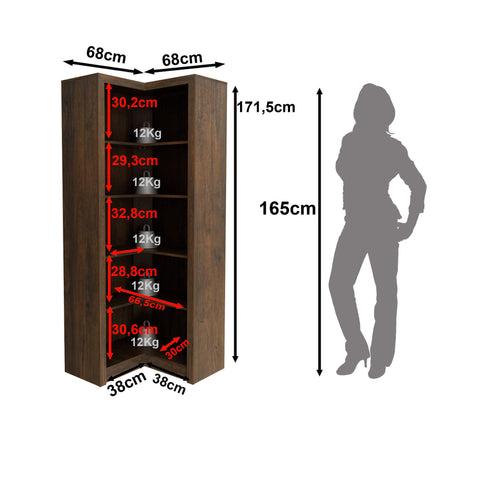 Armário Estante de Canto Aberto com 6 Prateleiras Escritório Home Office ME4132 Rústico Tecnomobili