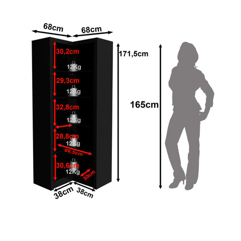 Armário Estante de Canto Aberto Escritório 5 Prateleiras ME4132 Preto Tecnomobili