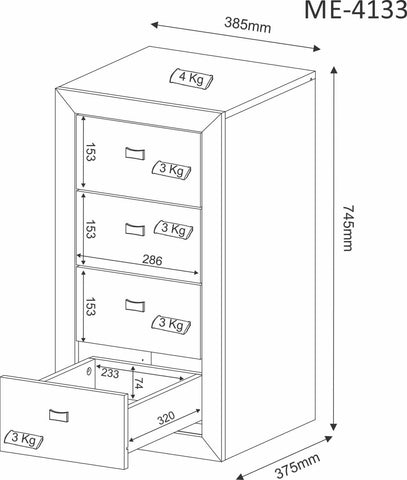 Gaveteiro 4 Gavetas Escritório Home Office ME4133 Branco Tecnomobili