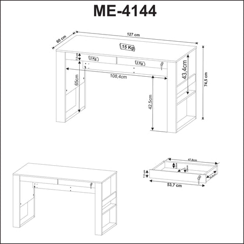 Mesa para Escritório 127cm com 2 gavetas 1 com Chave ME4144 Nogal Tecnomobili