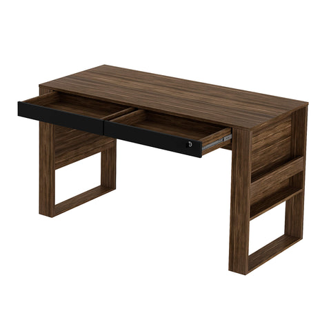 Mesa para Escritório 127cm com 2 gavetas 1 com Chave ME4144 Nogal/Preto Tecnomobili