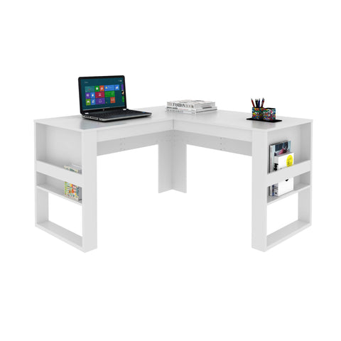 Mesa para Escritório 136cm em L com Detalhe Ripado ME4145 Branco Tecnomobili