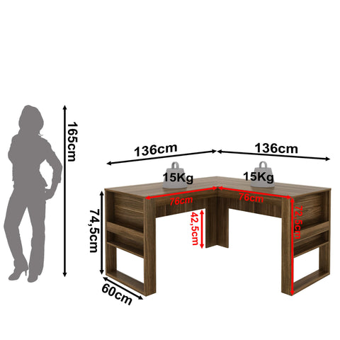 Mesa para Escritório 136cm em L com Detalhe Ripado ME4145 Nogal Tecnomobili