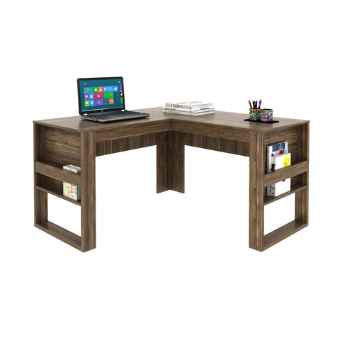 Mesa para Escritório 136cm em L com Detalhe Ripado ME4145 Nogal Tecnomobili