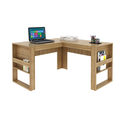 Mesa para Escritório 136cm em L com Detalhe Ripado ME4145 Amêndoa Tecnomobili