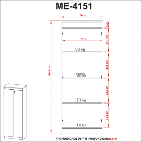 Armário Estante para Escritório com 2 Portas e Chave ME4151 Branco Tecnomobili