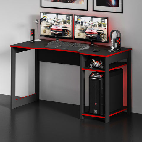 Mesa Gamer 136cm com 2 Prateleiras e Porta CPU ME4152 Preto/Vermelho Tecnomobili