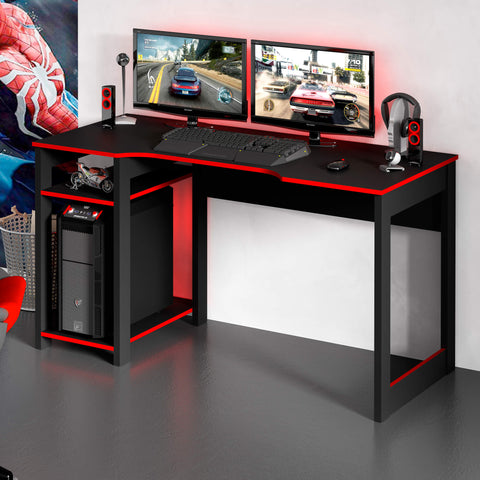 Mesa Gamer 136cm com 2 Prateleiras e Porta CPU ME4152 Preto/Vermelho Tecnomobili