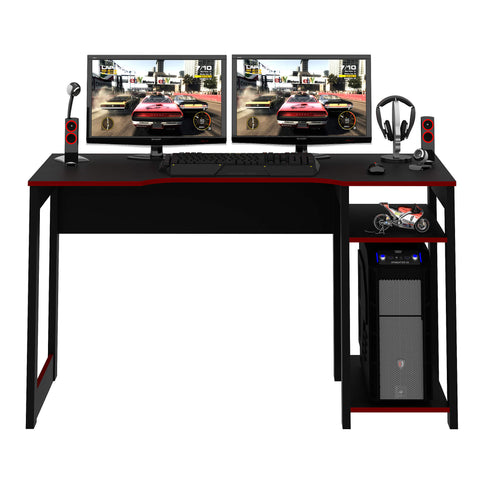 Mesa Gamer 136cm com 2 Prateleiras e Porta CPU ME4152 Preto/Vermelho Tecnomobili