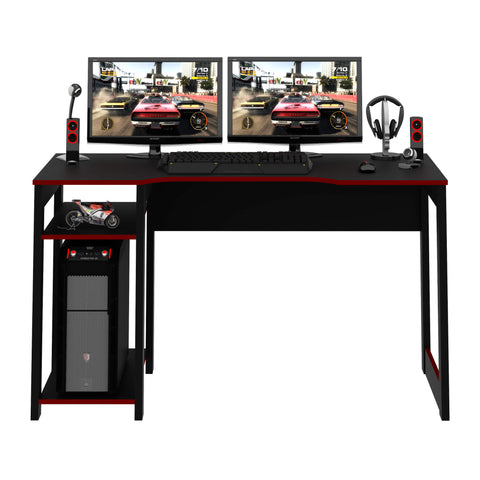 Mesa Gamer 136cm com 2 Prateleiras e Porta CPU ME4152 Preto/Vermelho Tecnomobili