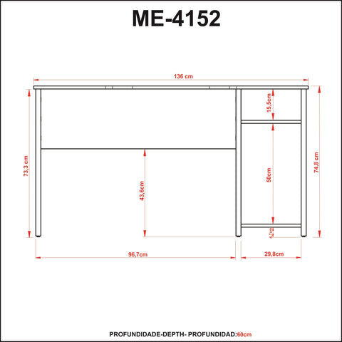 Mesa Gamer 136cm com 2 Prateleiras e Porta CPU ME4152 Preto/Vermelho Tecnomobili