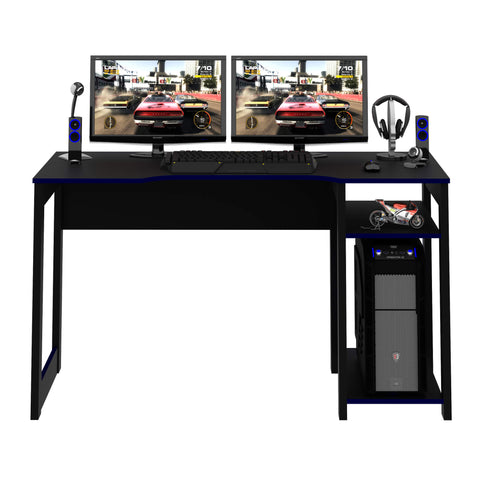 Mesa Gamer 136cm com 2 Prateleiras e Porta CPU ME4152 Preto/Azul Tecnomobili