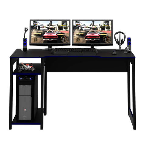 Mesa Gamer 136cm com 2 Prateleiras e Porta CPU ME4152 Preto/Azul Tecnomobili