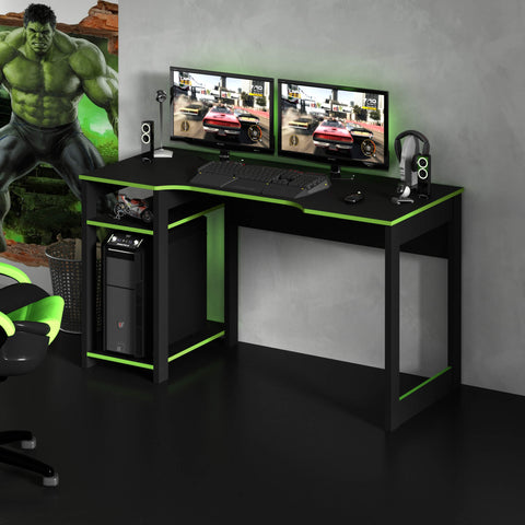 Mesa Gamer 136cm com 2 Prateleiras e Porta CPU ME4152 Preto/Verde Tecnomobili