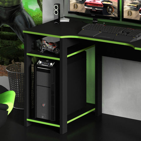 Mesa Gamer 136cm com 2 Prateleiras e Porta CPU ME4152 Preto/Verde Tecnomobili