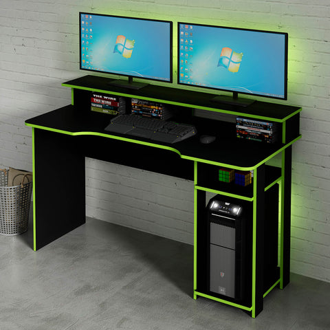 Mesa Gamer com Porta CPU 136cm ME4153 Preto/Verde Tecnomobili