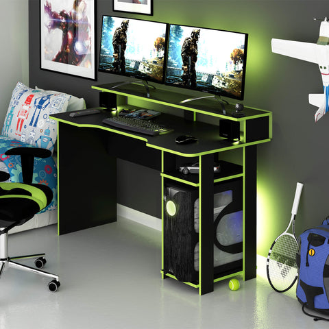 Mesa Gamer com Porta CPU 136cm ME4153 Preto/Verde Tecnomobili