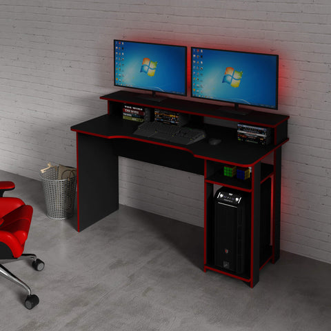 Mesa Gamer com Porta CPU 136cm ME4153 Preto/Vermelho Tecnomobili