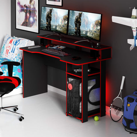 Mesa Gamer com Porta CPU 136cm ME4153 Preto/Vermelho Tecnomobili