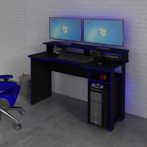 Mesa Gamer com Porta CPU 136cm ME4153 Preto/Azul Tecnomobili