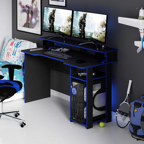 Mesa Gamer com Porta CPU 136cm ME4153 Preto/Azul Tecnomobili