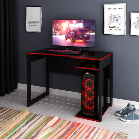 Mesa Gamer 105cm ME4161 Preto/Vermelho Tecnomobili