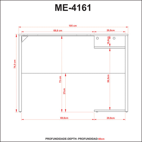 Mesa Gamer 105cm ME4161 Preto/Vermelho Tecnomobili