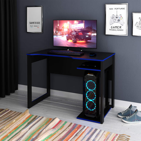 Mesa Gamer 105cm ME4161 Preto/Azul Tecnomobili