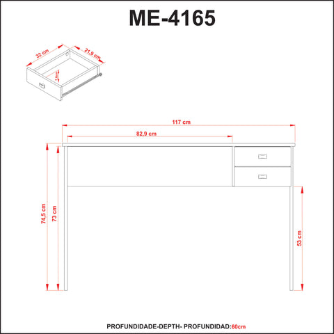 Mesa para Escritório 117cm com 2 Gavetas ME4165 Nogal/Preto Tecnomobili