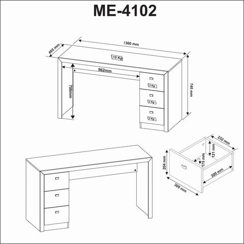 Mesa Escrivaninha 136cm Computador 3 Gavetas Marrom Tecnomobili Reta ME4102 Nogal