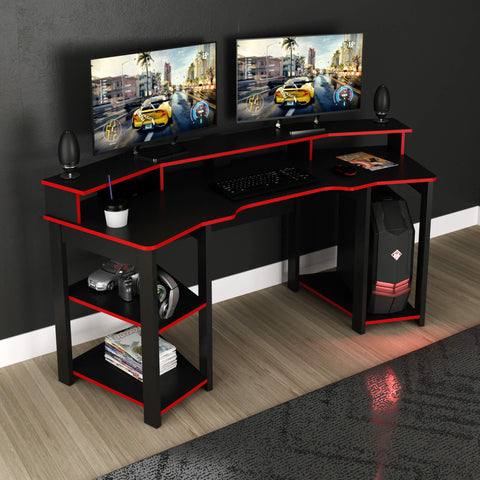 Mesa Gamer Cockpit Para 2 Monitores ME4167 Preto/Vermelho Tecnomobili