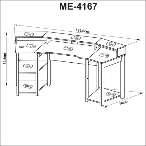 Mesa Gamer Cockpit Para 2 Monitores ME4167 Preto/Vermelho Tecnomobili