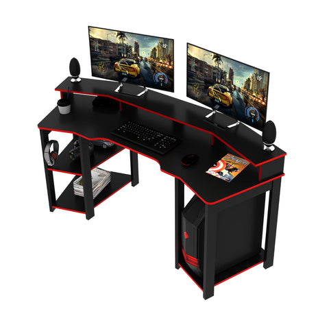 Mesa Gamer Cockpit Para 2 Monitores ME4167 Preto/Vermelho Tecnomobili