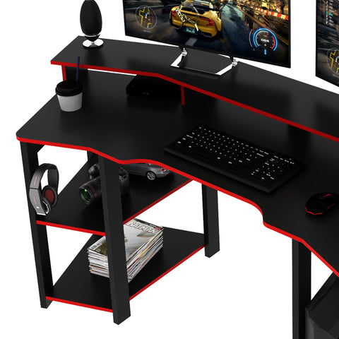 Mesa Gamer Cockpit Para 2 Monitores ME4167 Preto/Vermelho Tecnomobili