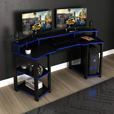 Mesa Gamer Cockpit Para 2 Monitores ME4167 Preto/Azul Tecnomobili