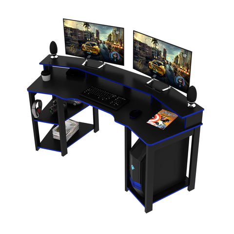 Mesa Gamer Cockpit Para 2 Monitores ME4167 Preto/Azul Tecnomobili