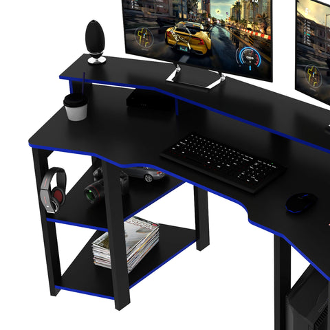 Mesa Gamer Cockpit Para 2 Monitores ME4167 Preto/Azul Tecnomobili