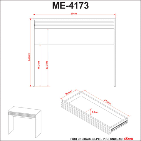 Mesa Escrivaninha Escritório 90x45x74,5cm com Gaveta ME4173 Amêndoa Tecnomobili