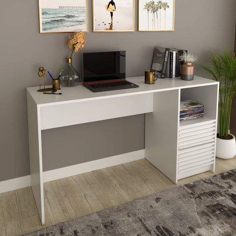 Escrivaninha Mesa Escritório Home Office 135,8x45x74,5cm 2 Gavetas ME4174 Branco Tecnomobili