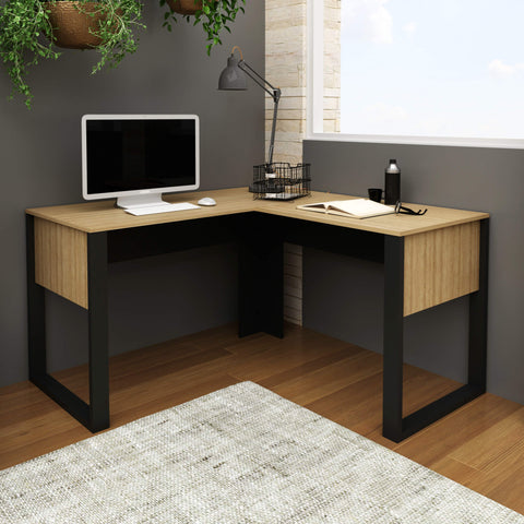 Mesa de canto para escritório 136cm ME4181 Amêndoa/Preto Tecnomobili