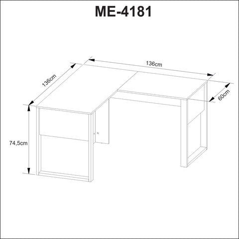 Mesa de canto para escritório 136cm ME4181 Amêndoa/Preto Tecnomobili