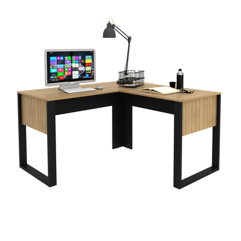 Mesa de canto para escritório 136cm ME4181 Amêndoa/Preto Tecnomobili