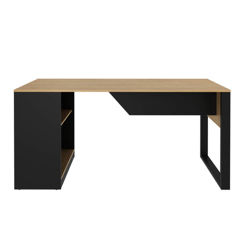 Mesa Para Escritório 160cm com 2 Prateleiras Amêndoa/Preto Tecnomobili