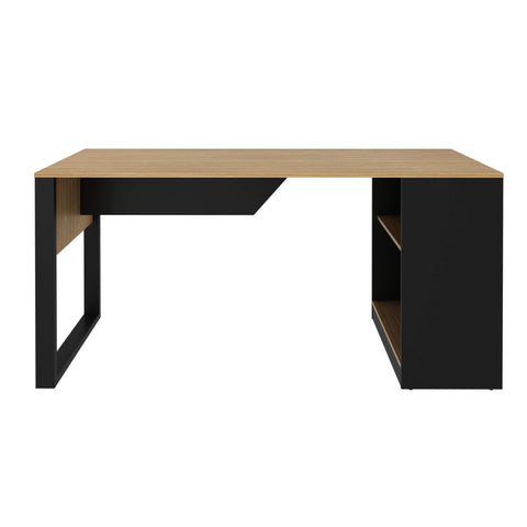 Mesa Para Escritório 160cm com 2 Prateleiras Amêndoa/Preto Tecnomobili